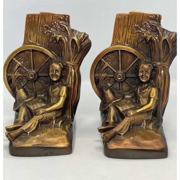 Mid 20th Century Tom Sawyer Huck Finn Bronzed Finish Metalware Bookends - A Pair - Picture 2 of 11